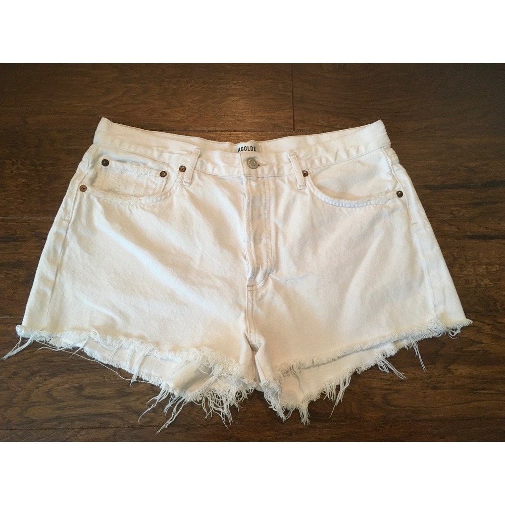 AGOLDE White Parker High Rise Distressed Denim Cut Off Shorts Size 30